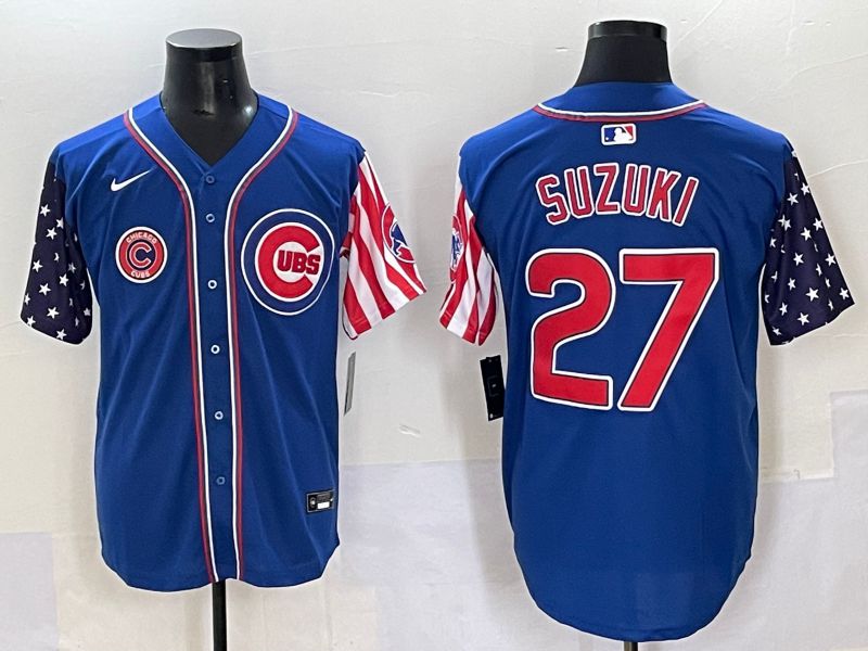 Men 2025 Chicago Cubs #27 Suzuki Blue National Flags Nike MLB Jersey style 6